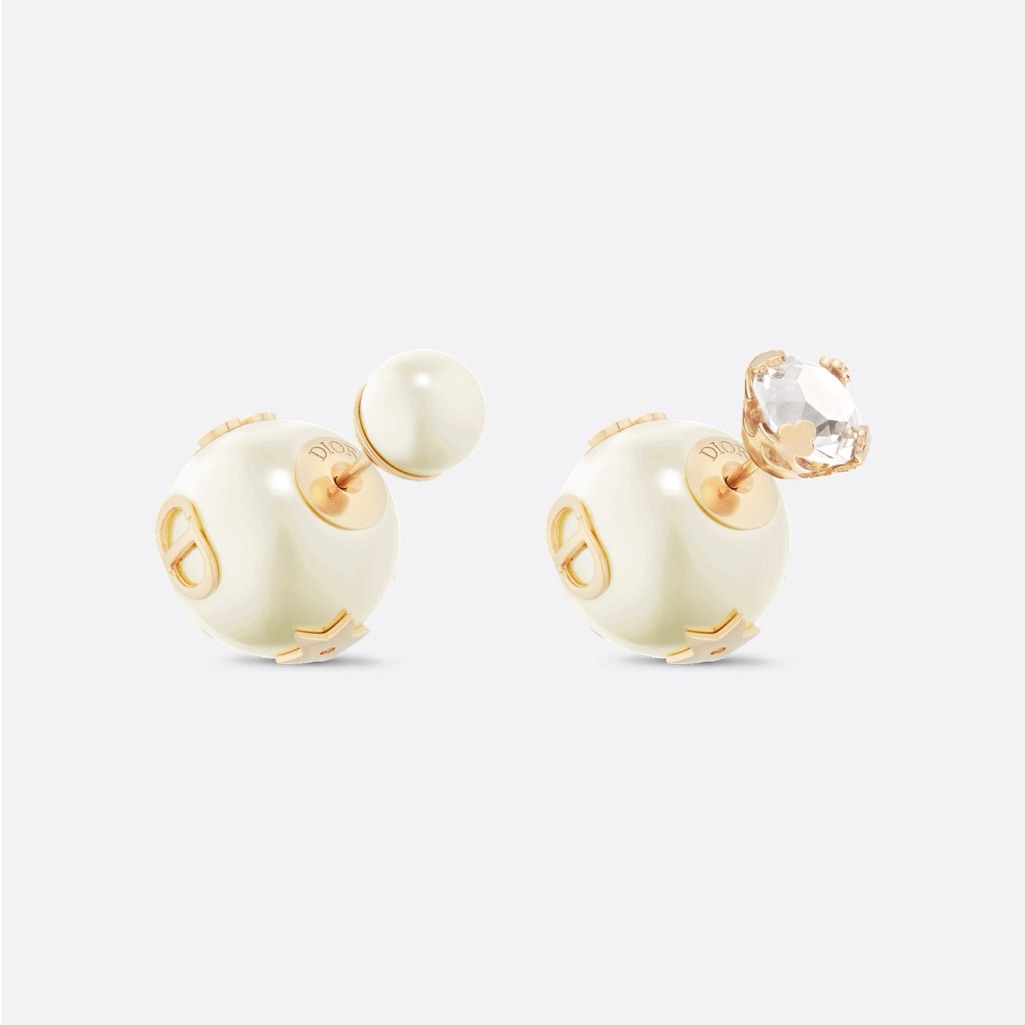 Dior Tribales Earrings Gold-Finish Metal White Resin Pearl Silver-Tone Crystal